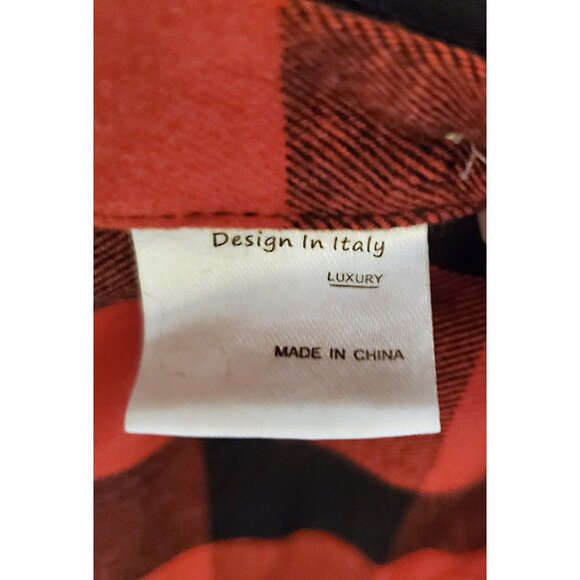 DESIGN IN ITALY MENS RED AND BLACK PLAID FLANNEL SHIRT SIZE 2X NWOT - Picture 5 of 7